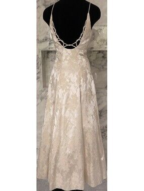 Vintage Dollar Ivory Gold Brocade Formal Dress Shawl Prom Wedding Gown Large USA